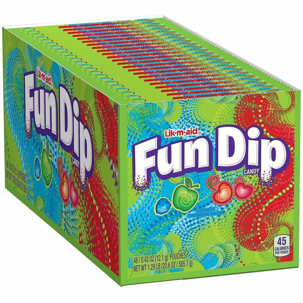 GRR20900166 - Enjoy two candies in one with Fun Dip. Try the dipping stick on its own or dip it into delicious fruity candy powder. Variety-pack flavors include: cherry and green apple. Individually wrapped mini-packs let you enjoy wherever, whenever. Share with others in candy jars, pinatas or gift bags.   