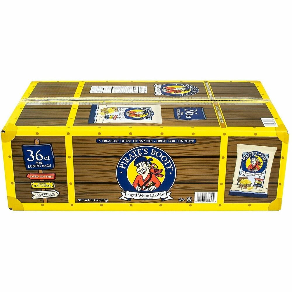 GRR22000092 - Snacking on Pirate's Booty feels like finding buried treasure. Baked rice-and-corn puffs offer all-natural, gluten-free and guilt-free snacking. Real aged white cheddar snacks deliver perfect crispiness in every bite. This healthy snack alternative is great for stocking your pantry or office breakroom.