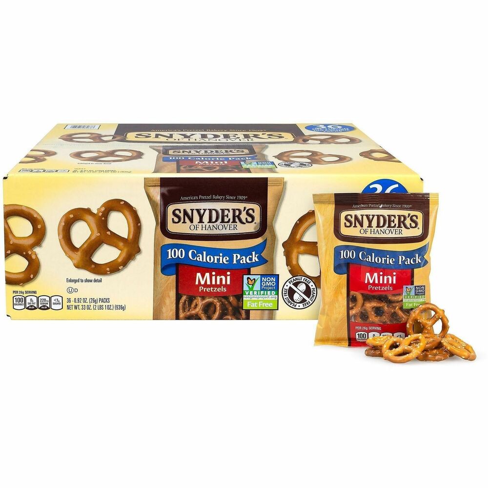 GRR22000487 - Snyder's Mini Pretzels Snack Packs offer a traditional, crunchy snack in perfectly-sized individual pouches. With only 100 calories, each pack satisfies your hunger without compromising flavor (or your diet). Use to stock your home pantry, office breakroom and more. 