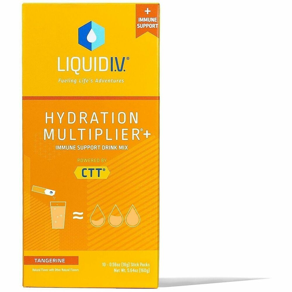 GRR22002080 - Liquid I.V Hydration Multiplier + Immune Support Drink Mix delivers cutting-edge blends of Vitamin C, Zinc and Wellmune to maintain and strengthen your immune system. Great-tasting, tangerine-flavored drink mix uses Cellular Transport Technology to enhance and speed up absorption of water for ultimate hydration. Each packet contains five times your daily value of Vitamin C. Convenient, single-serve drink packets let you take Liquid I.V on-the-go so you can heal anywhere, anytime.