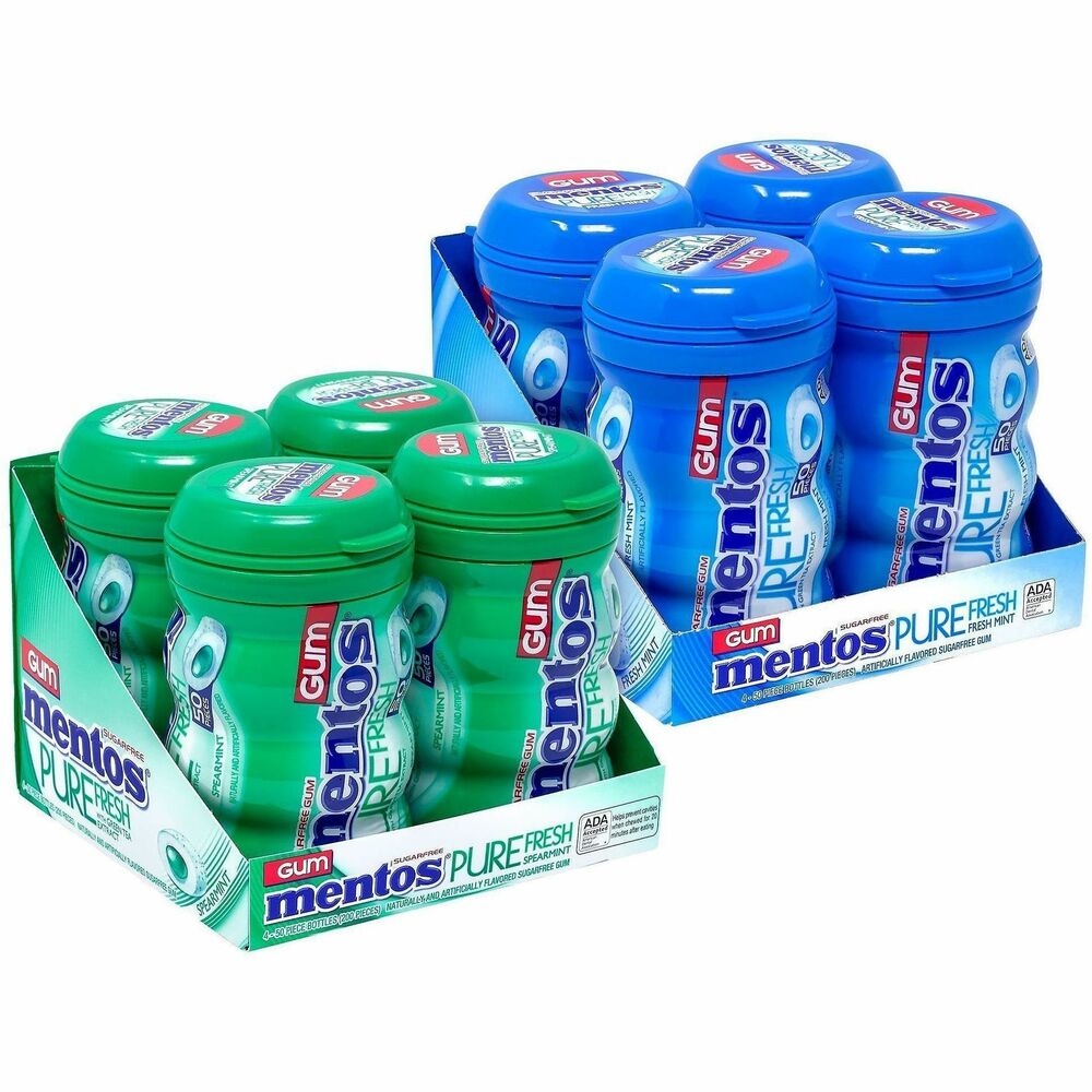 GRR60000727 - Enjoy the long lasting freshness of Mentos Pure Fresh Gum in Fresh Mint and Spearmint. Convenient, on-the-go packs are perfect for your desk or car. Each pack contains 50 pieces of Mentos Gum. 