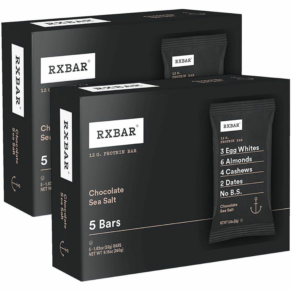 GRR60000742 - Get the simple, delicious pick-me-up you crave with RXBAR Chocolate Sea Salt Protein Bars. Each bar contains 12g of protein to help fuel your day. Enjoy a satisfying taste crafted from a few, carefully selected, real ingredients including chocolate, egg whites for protein, dates to bind, almonds and cashews for texture, and sea salt. Reach for these gluten-free protein bars any time you need an energy boost. Enjoy them at breakfast or lunch time. Make them your go-to protein snack when fueling up for workouts. Toss a protein bar in your work or travel bag for a convenient on-the-go bite. What you see is what you get with every RXBAR Protein Bar.