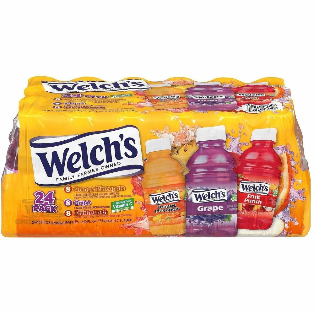 GRR90000105 - Welch's Juice Variety Pack contains bottles perfectly sized for little hands and convenient for travel. Flavors include Grape, Orange Pineapple and Fruit Punch. Refreshing juice is delicious, refreshing and an excellent source of Vitamin C. Bulk pack is suitable for homes, offices and vending machines. It also contains three of the most popular flavors of Welch's fruit juices. Convenient bottles are easy to carry.