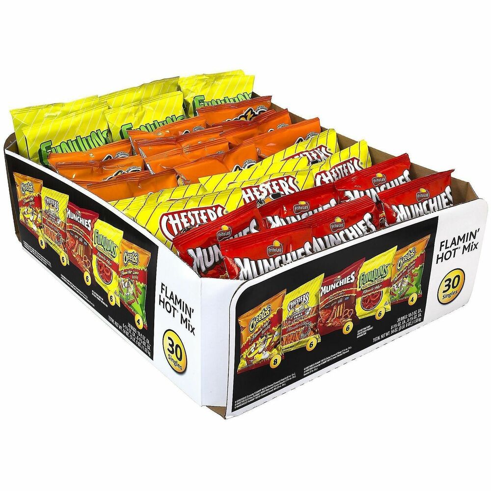 GRR29500007 - Flamin' Hot Mix contains Flamin' Hot Cheetos, Flamin' Hot Chester's Fries, Flamin' Hot Munchies, Flamin' Hot Funyuns and Flamin' Hot Limon Crunchy Cheetos. Variety pack is perfect for enjoying in the breakroom, storing at home or packing your lunch. They're a great change of pace from regular chips.