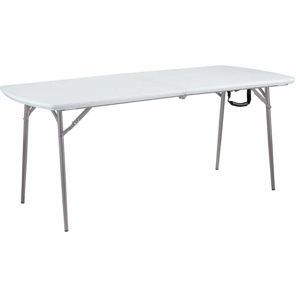 NPSBMFIH3072 - 6-foot, banquet fold-in-half table offers elegance, style and convenience - all-in-one. Rounded ends and oblique edges easily enhance your room's ambiance. High-density polyethylene plastic tabletop and 19-gauge steel frame support up to 700 lb. Safety gravity rings prevent table legs from collapsing when in use while unique locking technology automatically locks tabletop in place. Easily fold in half for convenience storage or transport.   