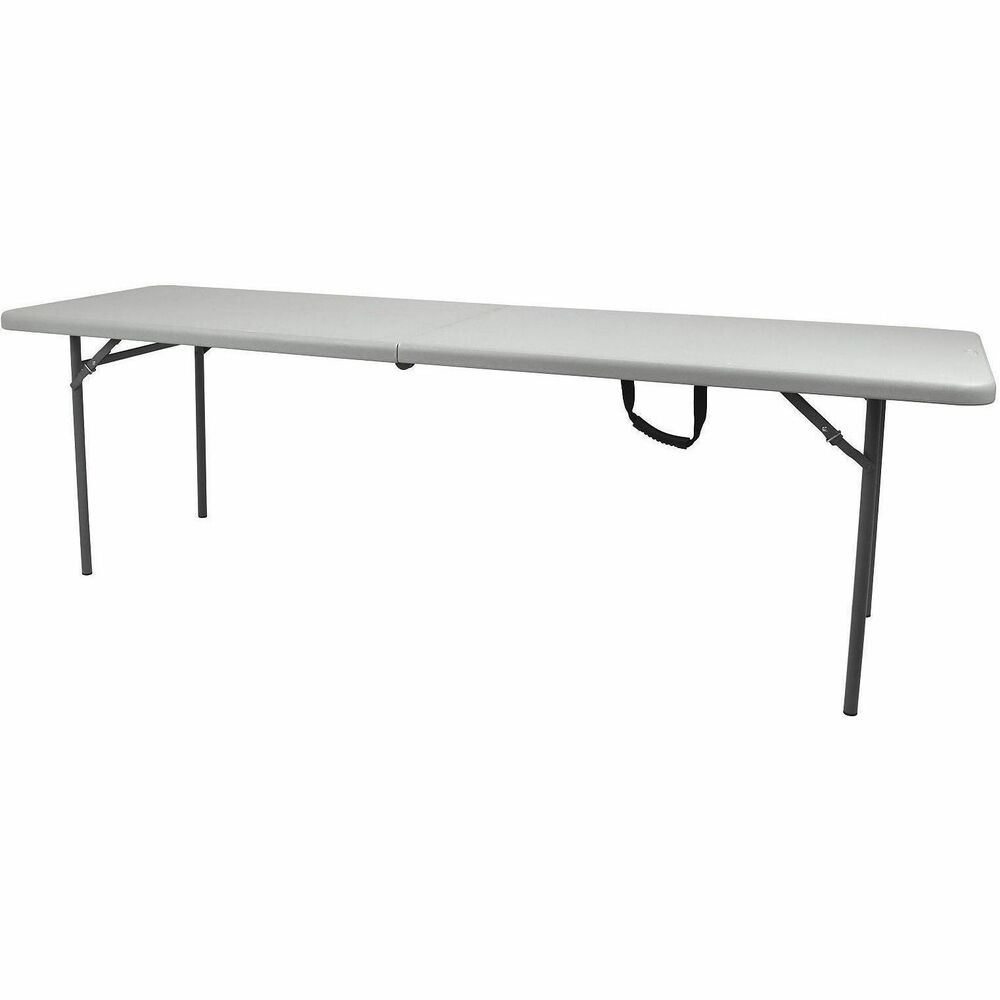 NPSCMFIH3096 - Premium Seating Industrial Fold-in-Half Table merges unparalleled durability with robust, unobstructed design for heavy-duty applications - indoors or outdoors. High-density, blow-molded plastic tabletop features scratch-resistance to withstand wear-and-tear from daily use. Unique leg design, placed near table ends, replaces traditional wishbone legs for more spacious leg room and extra seating capacity. Versatile table provides ample space for various activities, from meetings to training sessions to community events. 18-gauge steel frame ensures stability on any surface to enhance safety. Easy setup requires no assembly - simply unfold the table in seconds. Tabletop measures 1.75" thick.   
