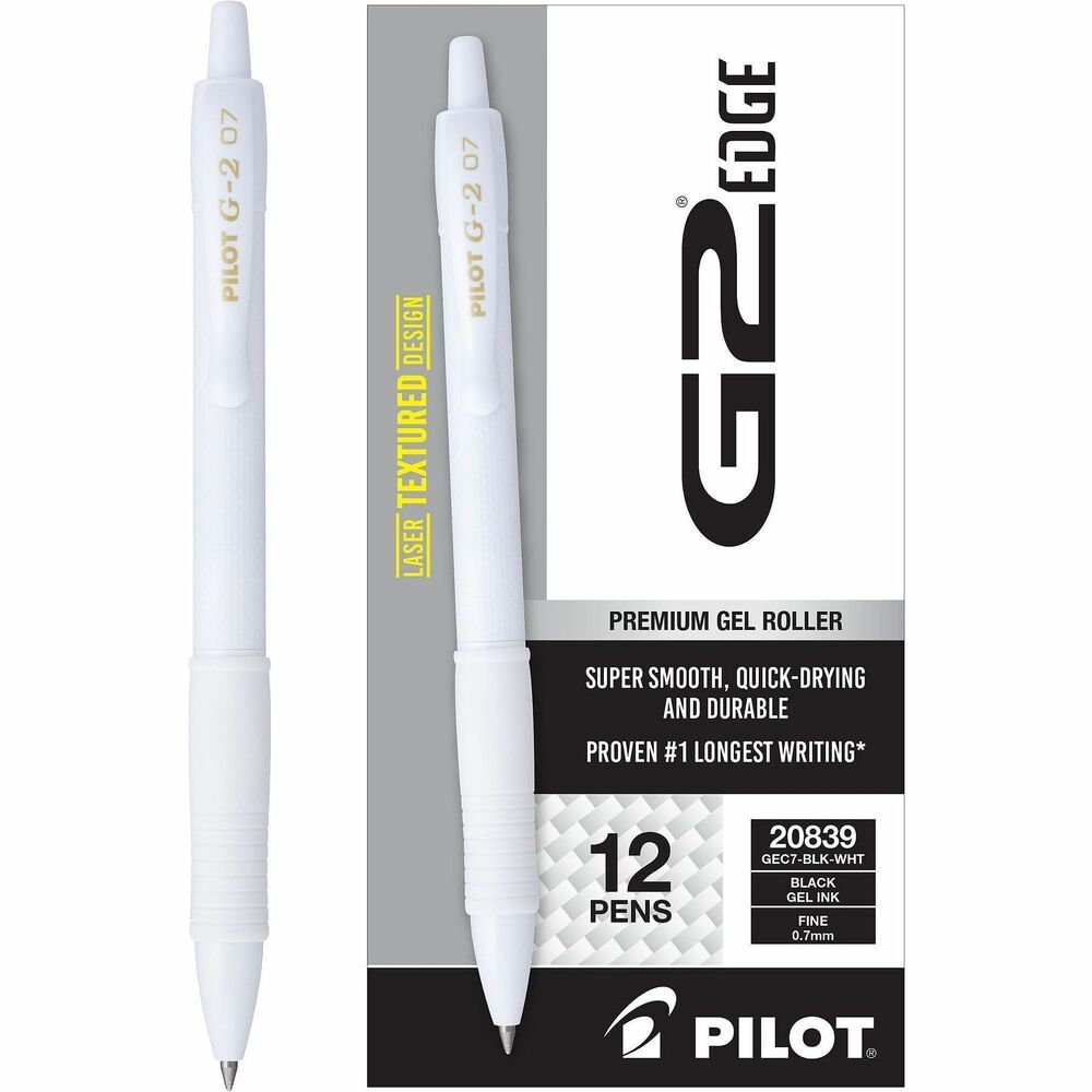 PIL20839 - From the makers of G2 comes a striking, premium gel pen that will truly give you the edge in all your writing. Smooth writing of this G2 Edge combines a stunningly innovative, laser-etched design and cushioned comfort grip with vibrant, quick-drying gel ink for a truly high-performance writing experience. Durable, fine (0.7mm), tungsten carbide tip produces archival-safe ink for smooth, long-lasting writing.   Rebate: $15 Visa Gift Car w $50 Pilot Pen Purchase View Rebate Details