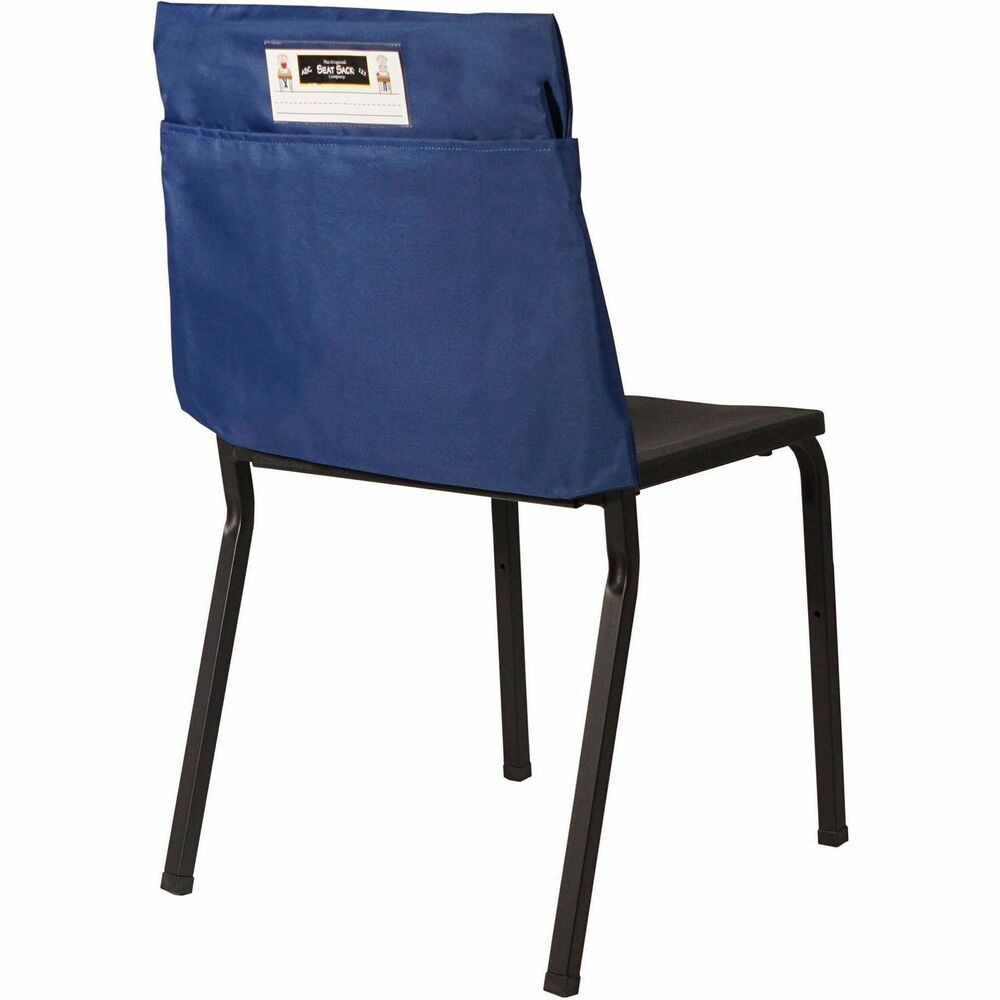 SSK00101 - Simply slide this one-pocket Seat Sack over a student's chair for quick, convenient, instant organization and storage of school materials. Elastic added across the entire back is designed for classrooms with a large range of chair backs and the hard-to-fit chairs that have measurements of 14" or less across the top of the back. Elastic helps to hold the seat pocket in place on the chair. Roomy storage pocket features a 2" gusset to expand for extra storage. Clear plastic sleeve holds a replaceable name tag. Machine-washable Seat Sack is made of a durable, premium, high-quality, poly/cotton laminated material that is sewn and backstitched. It is certified flame-resistant, CPSIA and Prop 65 and meets additional CA and EU standards. Use on chairs in the classroom, home office, library, music room, church, synagogue or anywhere extra storage space is needed. Set includes a name card for each Seat Sack.