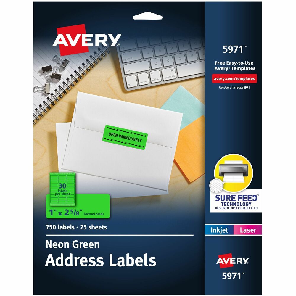 AVE5971 - Make the most important messages stand out. Colorful, rectangular labels are designed for laser printers and have permanent adhesive. Ideal for priority messages, addressing, color-coding, identification/warning labels and more. Avery offers many easy-to-use templates for Microsoft Word and other popular software programs. More from the Manufacturer