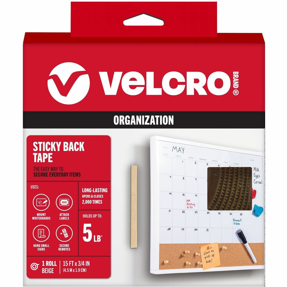 VEK90083 - VELCRO Brand Sticky Back hook and loop fasteners deliver strong holding power. Simple peel and stick application. For smooth surfaces such as painted wallboard, glass, metal and most plastics, can be used for indoor or outdoor applications. VELCRO Brand is the original hook and loop fastener. Much better durability and strength than other off brand fasteners. They are available in squares, coins, strips, and tapes and come in a range of different sizes and colors. A must have for any home, school or office. Great for organization, mounting, hanging, and securing. Instructions: 1. Clean and dry surface before application. 2. Peel tape from fastener and press firmly into place. 3. Adhesive reaches maximum strength after 24 hours. Note: Not recommended for fabrics, flexible vinyl or underwater use. Continued exposure to full sunlight can damage fastener. More from the Manufacturer