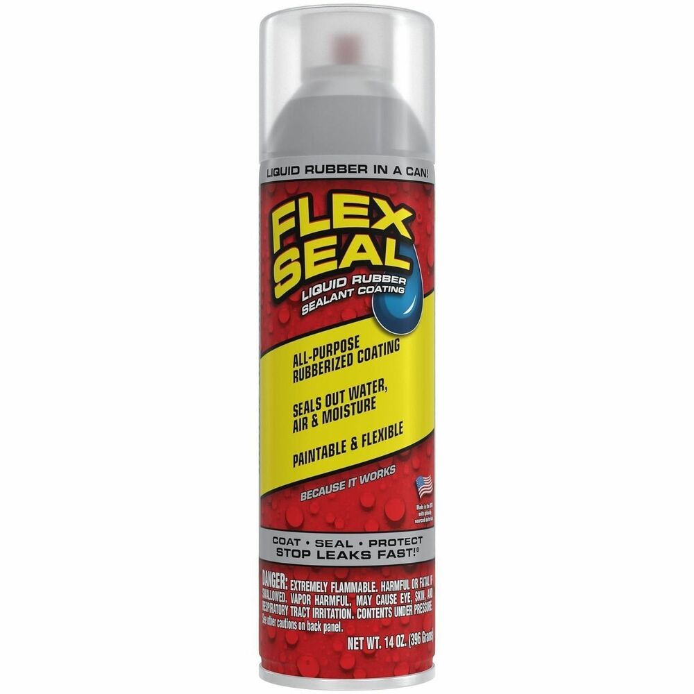 FLXFSCL20 - Flex SealThe amazing product that started it all.Sprays out as a thick liquid, seeps into cracks and holes and dries to a watertight, flexible, rubberized coating that will Stop Leaks Fast. Once dry, can be painted any color. Flex Seal ColorsThe same, legendary, leak-stopping power of Flex Seal in 8 additional vibrant colors! Choose from Almond, Blue, Brite, Brown, Grey, Green, Red, and Terracotta. Available in 14oz cans.Use Flex Seal and Flex Seal Colors for:Roof and gutter repairWeatherize your homeFoundation and concrete waterproofingIndoor and outdoor projectsSeal cracks and holesPools and pool equipmentRV and motorhome repairsAuto and boat repairsBathroom fixesFurniture repair and much moreWorks on:Wood, metal, tile, concrete, masonry, fabric, glass, plastic, aluminum, porcelain, dry wall, cement, and more.