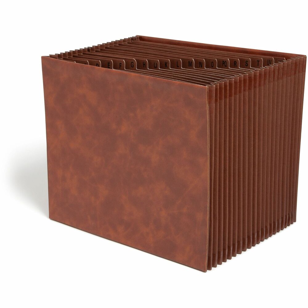 SMD73786 - The Smead TUFF Expanding File brings exceptional durability and style to your document organization needs. Measuring 12" W x 10" H, this letter-sized expanding file features 21 pockets with A-Z indexing dividers, perfect for categorizing bills, receipts, or important paperwork. Each pocket expands up to 7/8" , providing ample room for up to 200 sheets per section and a total capacity of 4,200 sheets. Crafted with a premium vegan leather exterior, this file offers a sleek, professional look while ensuring superior durability for frequent handling. Reinforced gussets and edges make it ideal for high-traffic environments like law offices, medical facilities, and corporate workspaces. A great addition to home storage, classroom supplies, or office decor, this expanding file is also Earth-conscious, made with FSC-certified materials. Simplify your workflow and keep your documents organized with this reliable and stylish solution. Choose Smead for efficient and reliable document organization - over a century of heritage, craftsmanship, and innovation.   