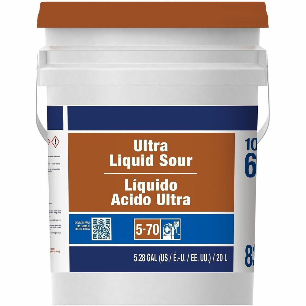 PGC00001 - Ultra Liquid Sour effectively removes iron and set-in rust staining. It prevents discoloring caused by high iron content in the water supply. Super-concentrated formula contains less water, and it is free of phosphates and phosphoric acid. It is the only iron remover endorsed for use with the Tide PRO Laundry System. 