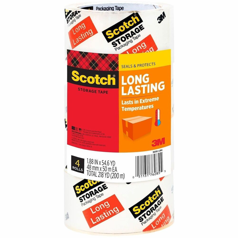 MMM3650LR44GC - Long-Lasting Storage Packaging Tape effectively seals boxes for storage to keep memories, important documents and more safe and sound. Long-lasting adhesive design creates a durable seal. Tough, UV-resistant tape stays sealed through extreme weather conditions, including extreme temperatures (25 degrees Fahrenheit - 160 degrees Fahrenheit).