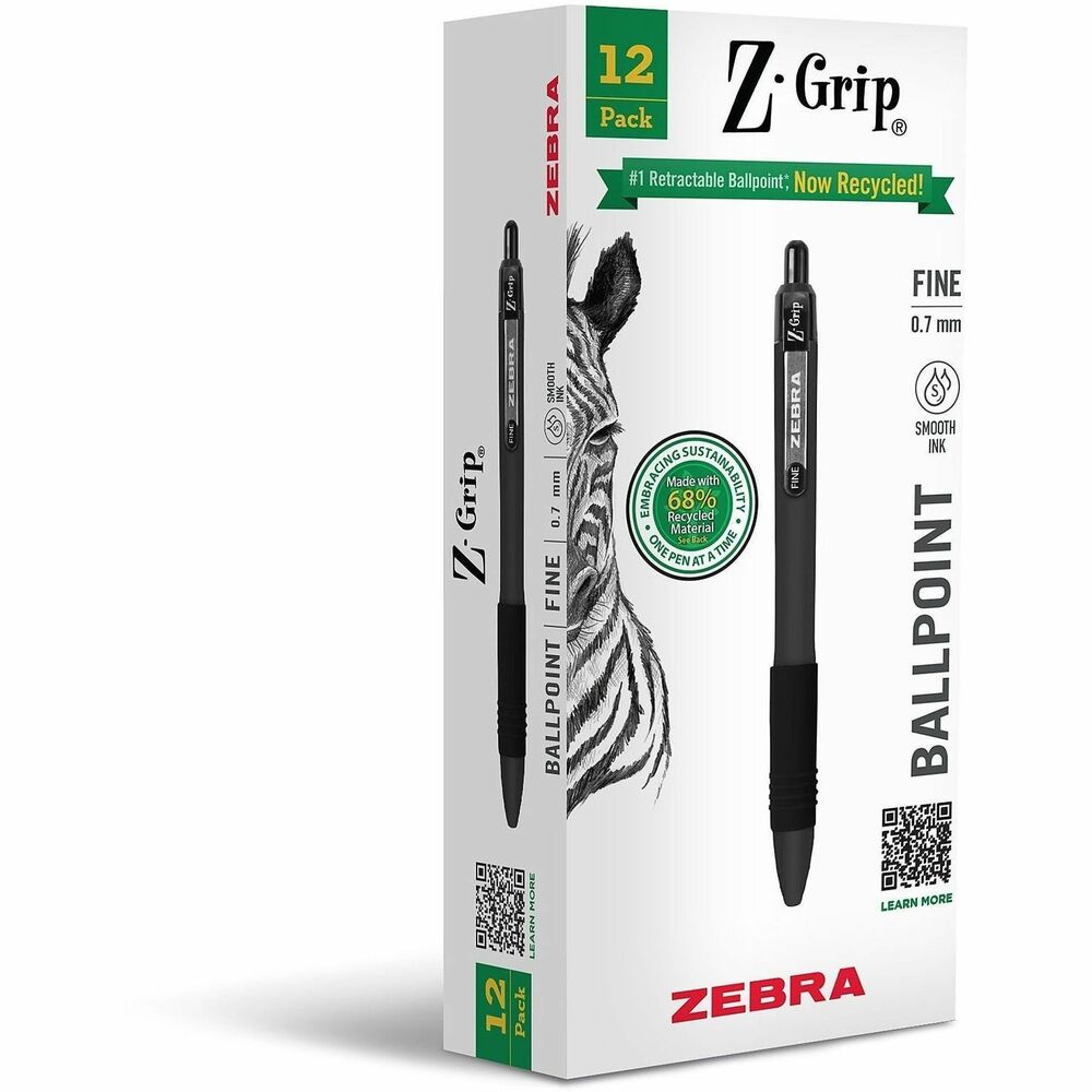 ZEB20710 - Experience the Z-Grip Retractable Ballpoint Pen you love now made with 68 percent recycled materials. Effortless design features a soft, latex-free grip for all-day comfort. Detailed pen tips deliver crisp, clean lines with the same smooth ink flow you love. Use at work, school or home to take notes, journal or tackle other daily tasks. Solar-powered manufacturing and PVC-free packaging also helps reduce your footprint with every pen. Make smart choices for the planet without sacrificing performance or comfort.
