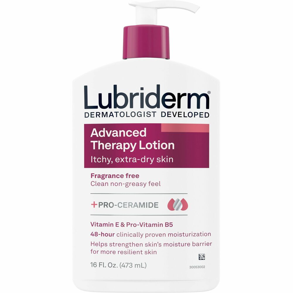 JOJ48322CT - Lubriderm Advanced Therapy Fragrance-Free Daily Moisturizing Lotion helps relieve extra-dry skin. From a dermatologist-developed brand, this moisturizing lotion is clinically shown to help moisturize for 24 hours and transform dry skin into healthy-looking, more resilient skin. Formulated with Vitamin E, Pro-Vitamin B5 and lipids, this fragrance-free lotion replenishes and strengthens your skin's moisture barrier. Nongreasy formula promotes a clean, comfortable feel.   