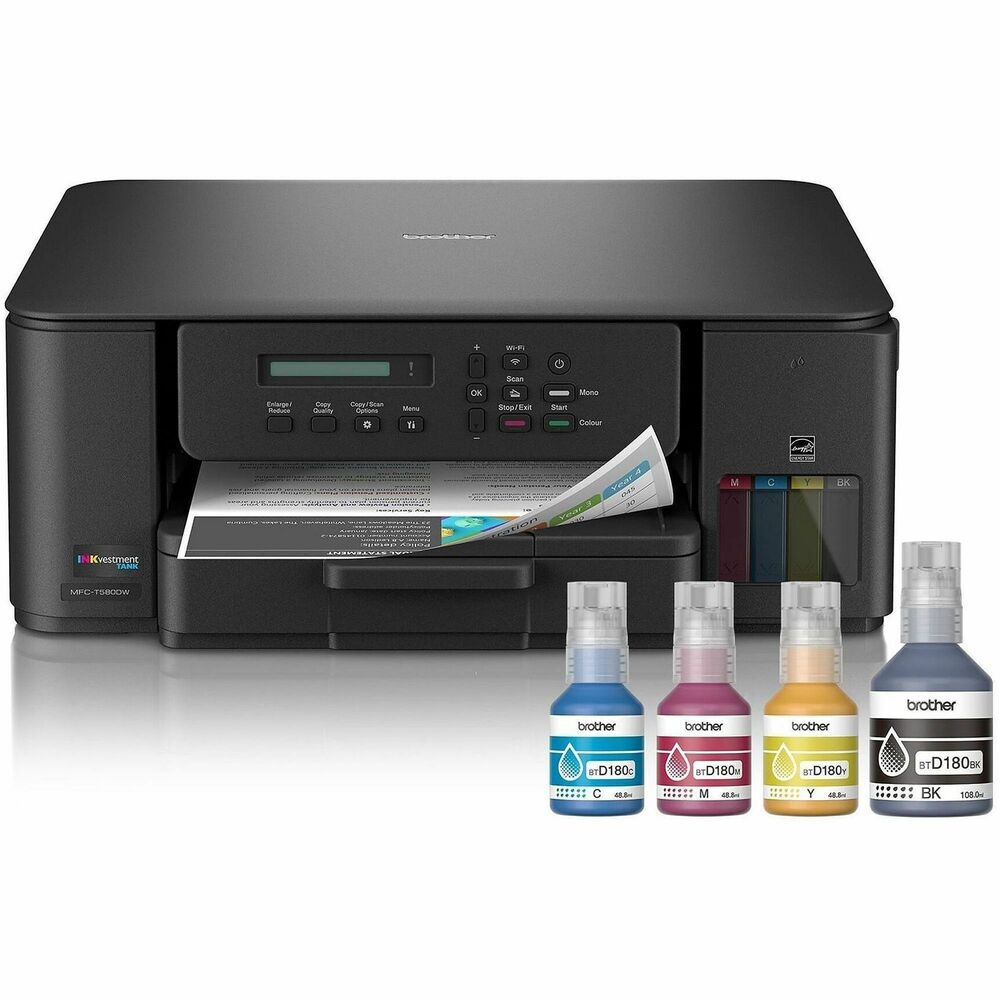 BRTMFCT580DW - For durability that's built to last and exceptional value, the INKvestment Tank 580 Wireless Color Inkjet All-in-One Printer includes a 3-year limited warranty, making it a smart choice for your home or home office. With up to three years of ink bottles included in the box you can print all your personal and specialized documents freely, without worrying about running out of ink. Innovative ink tank technology provides a simple and convenient solution with fast refill speeds and a spill-free design, plus keys that help you avoid inserting bottles into the incorrect color slot. With robust features, this printer includes an easy-to-load 150-sheet paper tray, 1-sheet manual feed slot, wireless connectivity, and the ability to print from virtually anywhere with the Brother Mobile Connect app.Produce beautiful prints in vibrant color and bold blacks at fast print speeds with BTD180 Brother Genuine Ink bottles - the only brand we recommend for your Brother printer.