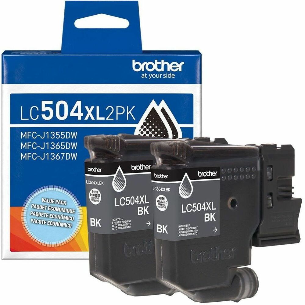 BRTLC504XL2PKS - For everything you print, from coupons to tax documents, you can trust Brother Genuine Ink for consistent, premium performance with your Brother printer. The LC504XL2PK Twin Pack High Yield Ink includes two black cartridges to produce bold, sharp prints for up to 3,000 pages (up to 1,500 pages per cartridge). Bundled for savings and your convenience, it's the economical way to replace the black ink cartridges in your printer, and stay stocked for when you need it most. Print Confidently with Brother Genuine LC504 Ink in your INKvestment 1365 - the only brand we recommend for your Brother printer.Main FeaturesHigh yield ink cartridges:Twin Pack of black ink cartridges to print for up to 3,000 pages (up to 1,500 pages per cartridge).Print Confidently:The Brother Genuine LC504XL2PK High Yield Ink Cartridges deliver consistent, reliable performance.Better-for-the-planet disposal:Brother offers an environmentally responsible way to dispose of Brother Genuine Ink cartridges. Visit the manufacturer's website for more information.Brother Genuine Ink:Reliable performance you can count on. We engineer our ink cartridges to work seamlessly with your Brother printer.Stay stocked with Refresh:Printers that work with the LC504 series inks are eligible for the Refresh EZ Print Subscription and Refresh Reordering smart delivery services from Brother. Get ink delivered automatically before you run out. Learn More: https://www.brother-usa.com/supplies/anything-genuineCompatible with:Brother INKvestment MFC-J1365DW printer.