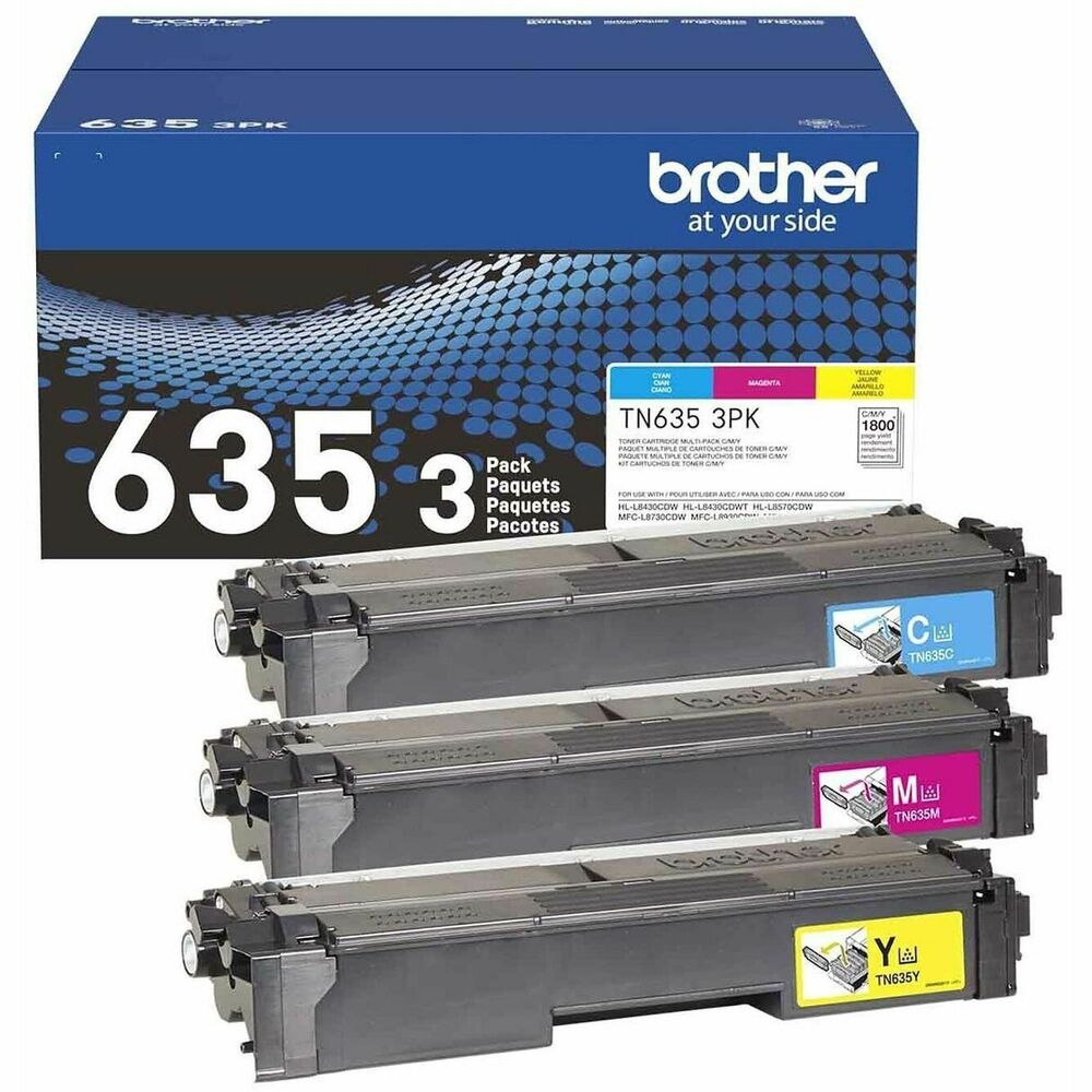 BRTTN6353PK - Print confidently with TN635 3PK 3 Pack of Standard Yield Cyan, Magenta, and Yellow Toner Cartridges. Expertly engineered, is the only toner brand recommended for Brother Business Color Laser Printers. With the reassurance of dependable compatibility, this value pack produces vivid, highquality results and delivers yields up to 1,800 pages (1) per cartridge. A must-have for consistently impressive quality, Toner is the reliable choice for producing professional documents and personal paperwork with ease. When it's time to replace your printer's toner cartridge, the brand provides a worry-free experience. For best results, use with Brother single-function and all-in-one business color laser printers: HL-L8430CDW, HL-L8430CDWT, HL-L8570CDW, MFC-L8730CDW, MFC-L8930CDW, MFC-L8970CDW, and MFC-EX575. (1) 1 Approximate toner cartridge yields in accordance with ISO/IEC 19798 (Letter/A4). 