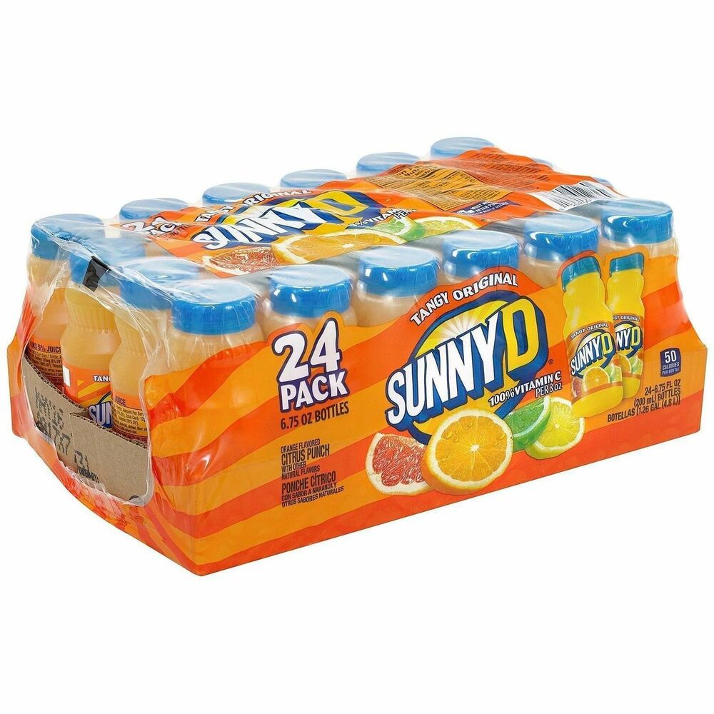 GRR90000121 - SunnyD Tangy Original Orange-Flavored Citrus Punch contains 25 percent less sugar but delivers the same great taste. Single-serve bottles of delicious, tangy citrus punch are ideal for packed lunches, stocking vending machines or simply as a convenient grab-and-go drink option.