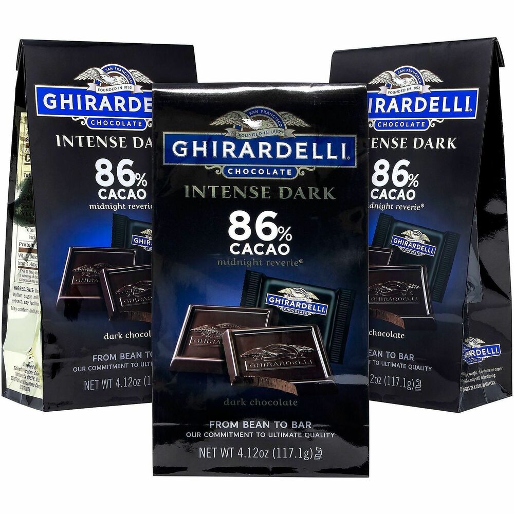 GRR30001033 - Indulge like a true chocolate connoisseur with Ghirardelli Intense Dark Midnight Reverie 86 percent Cacao Singles. Each bite delivers bold, complex flavor with an intense richness that dark chocolate lovers crave. They're perfect for filling the office candy jar, gifting to friends and family or keeping on hand for your own mid-day chocolate fix.   