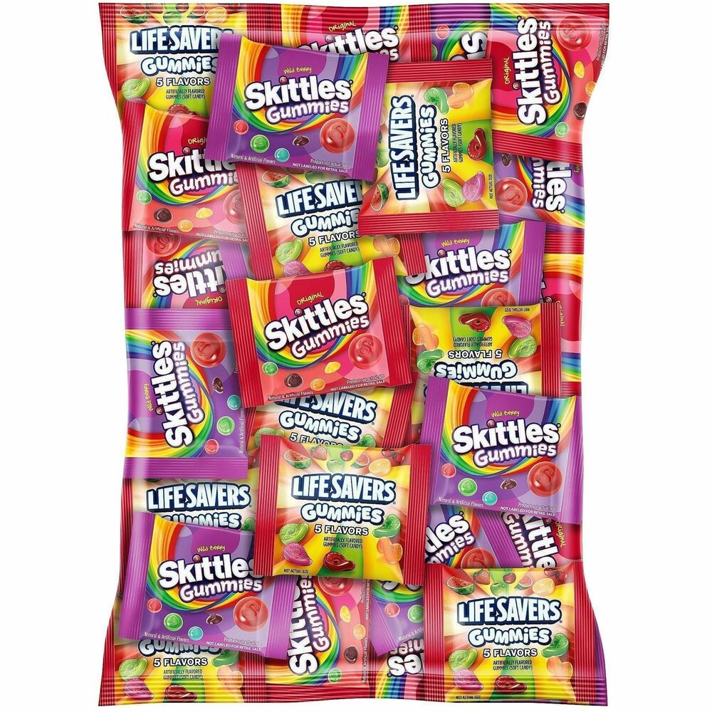 GRR22002591 - Who says time in the office can't be sweet This bulk bag of gummy candy is perfect for stocking the office pantry with a fun assortment of Skittles Original Gummies, Lifesavers Original Gummies and Skittles Wild Berry Gummies. Fill candy dishes around the office and breakroom to brighten mid-afternoon slumps, spark water cooler conversations or celebrate promotions, birthdays and holidays. Use this assortment to create party favors, goodie bags or simply share a sweet treat with coworkers instead of another email.