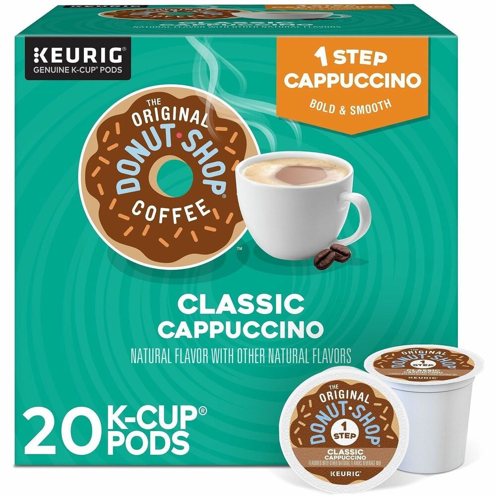 GMT9075 - One-Step Cappuccinos from The Original Donut Shop deliver delicious cappuccinos at just the push of a button. Dark-roast coffee, sweetener and real dairy all come in one K-Cup coffee pod. Simply pop in your pod, brew on the 10oz setting (or 8oz setting for bolder coffee taste) and enjoy. So rich, so flavorful and so easy. Coffee pods are Certified Orthodox Union Kosher for those following kosher practices.
