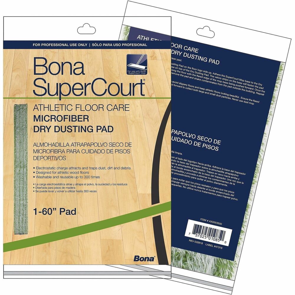 DVOAX0003500CT - SuperCourt Microfiber Dusting Pads help with daily maintenance of athletic wood floors. Specially designed pads feature a mixture of both short and long fibers to capture and remove large and small particles. Electrostatic charge attracts and traps dust, dirt and debris. Reuse washable pads up to 300 times. Compatible with Bona SuperCourt Mop base (not included). For best results, daily use is recommended.   