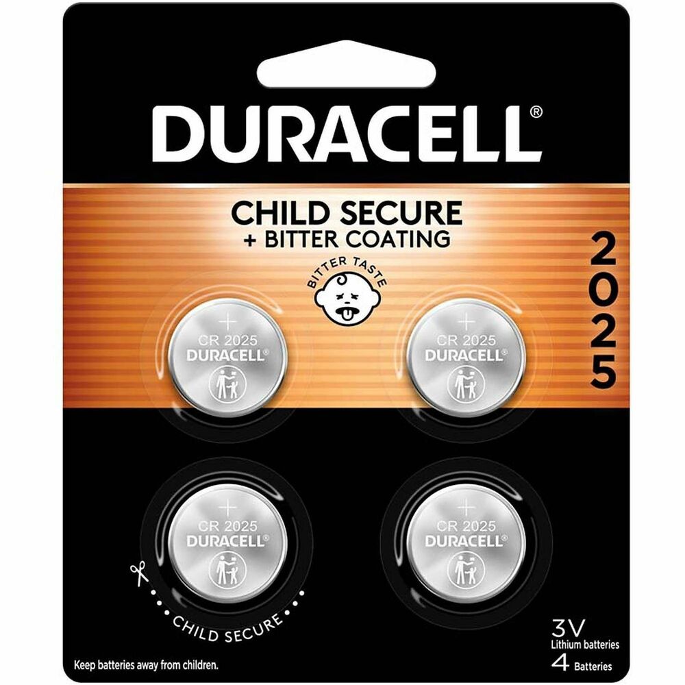 DUR9318652 - CR 2025 Lithium Coin Batteries from Duracell are designed with safety in mind, continuing the company's long-standing commitment to developing features that help protect children. This battery includes a bitter coating on the cell, which is specifically intended to discourage accidental swallowing. It comes in child-secure packaging that is nearly impossible to open with bare hands, providing an extra layer of protection while maintaining reliable, long-lasting power.
