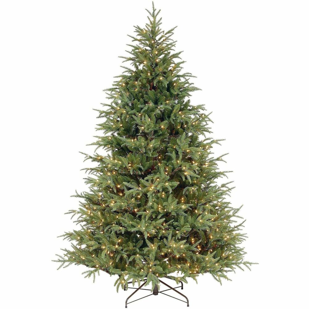 NLT729083764820 - 7-1/2' Fraser Grande Tree features Feel Real branch tip technology, providing a lifelike appearance with crush-resistant tips molded from real branches. This 7-1/2' tree with a 65" diameter base is pre-strung with 1,000 clear lights that remain lit even if a bulb burns out, and it includes pre-attached, hinged branches for easy setup and convenient storage. Constructed with durable, hypoallergenic, fire-resistant materials, it comes with a sturdy metal stand and is designed to bring festive holiday cheer for years to come.