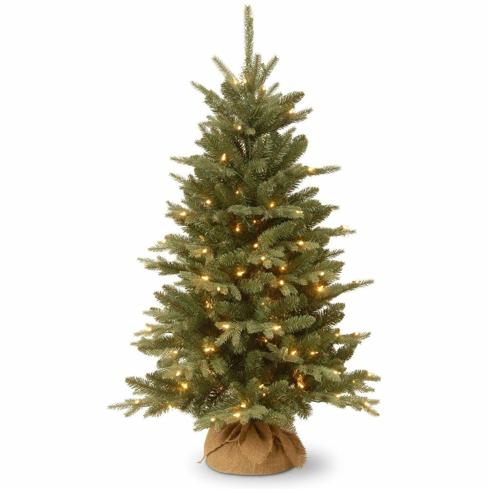 NLT729083828140 - 4' Everyday Collection Burlap Tree is seated in a burlap bag base and pre-strung with 150 clear lights that remain lit even if a bulb burns out. With hundreds of individually crafted branch tips, it provides a full, lifelike appearance. Tree features pre-attached, hinged branches for easy setup and convenient storage, and a durable metal base for stability. Perfect for floor or tabletop display in indoor or covered outdoor locations, it adds a welcoming touch of holiday cheer to porches, living rooms, windows or entryways. Constructed with durable, hypoallergenic, fire-resistant materials, this tree is designed to bring festive holiday charm for years to come.