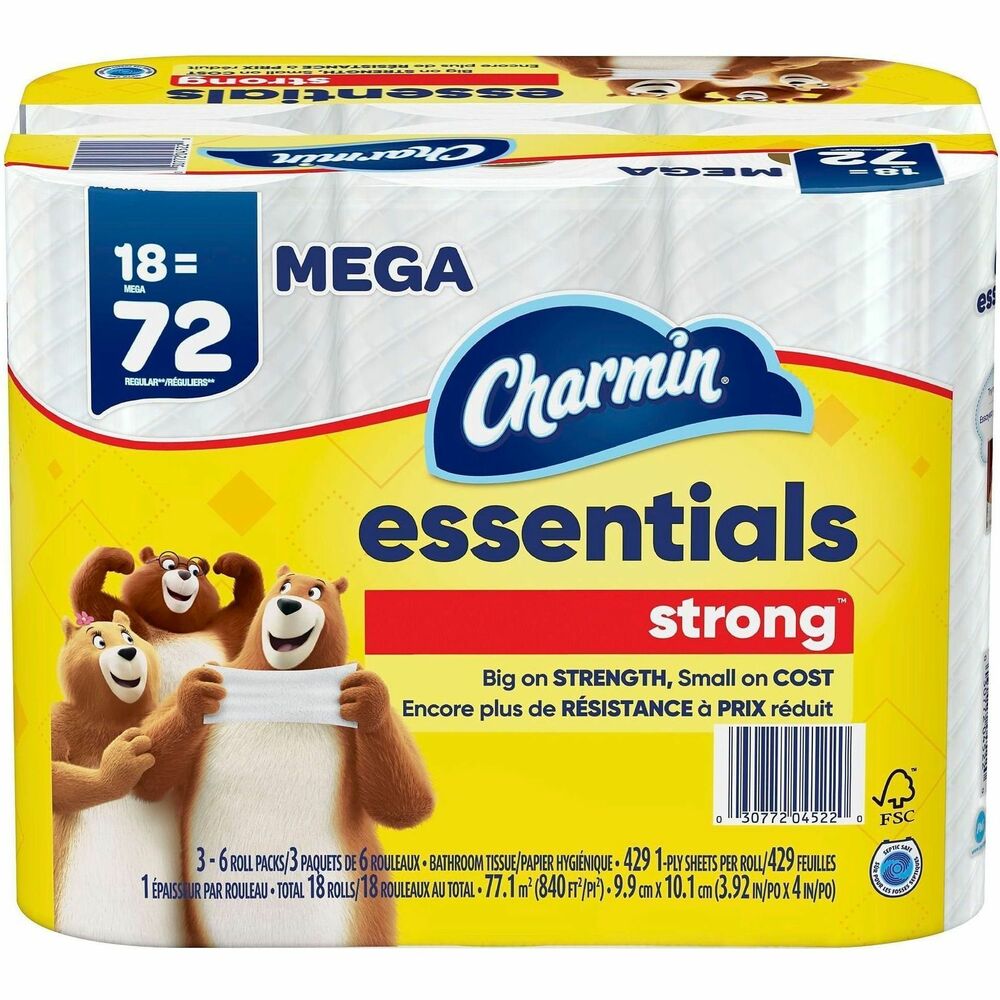 PGC04522 - Charmin Essentials Strong Mega Roll Toilet Paper delivers big strength in every roll. Three times stronger when wet, toilet paper holds up while you clean. Toilet paper is clog-safe and septic-safe, so you can use it confidently.
