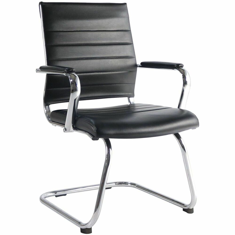 LLR63222 - Tempo Modern Guest Chair features a sleek Executive profile with leather upholstery and a chrome frame and base to fit the aesthetics of today's modern office. An integrated pull handle on the seat back delivers better mobility and makes moving from work space-to-work space easier. Low-profile arms measure 18.7" apart, provide added comfort and are suitable for most any executive office or boardroom. Floating cantilever base reinforces modern aesthetic and ensures stability. Seat measures 19.3" x 18.9". Seat-back measures 18.1" x 18.3".   