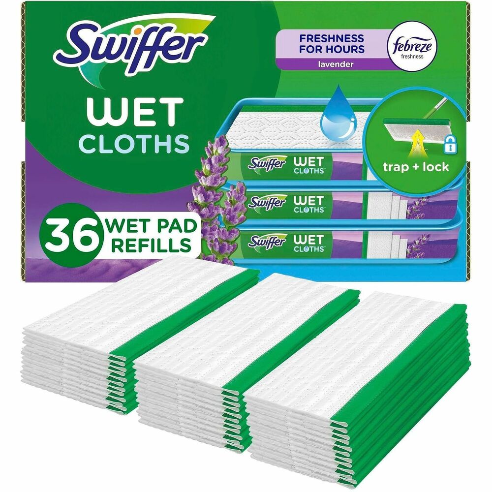 PGC55311 - Sweeper Wet Mop Textured Cloths trap and lock dirt deep in cloth for easier, more effective cleaning. Cleaning cloths leave behind scents of lavender and provide lasting freshness for hours. Cleaner formula is safe for all finished floors. Avoid use on unfinished, oiled or waxed wooden boards, non-sealed tiles or carpeted floors.   