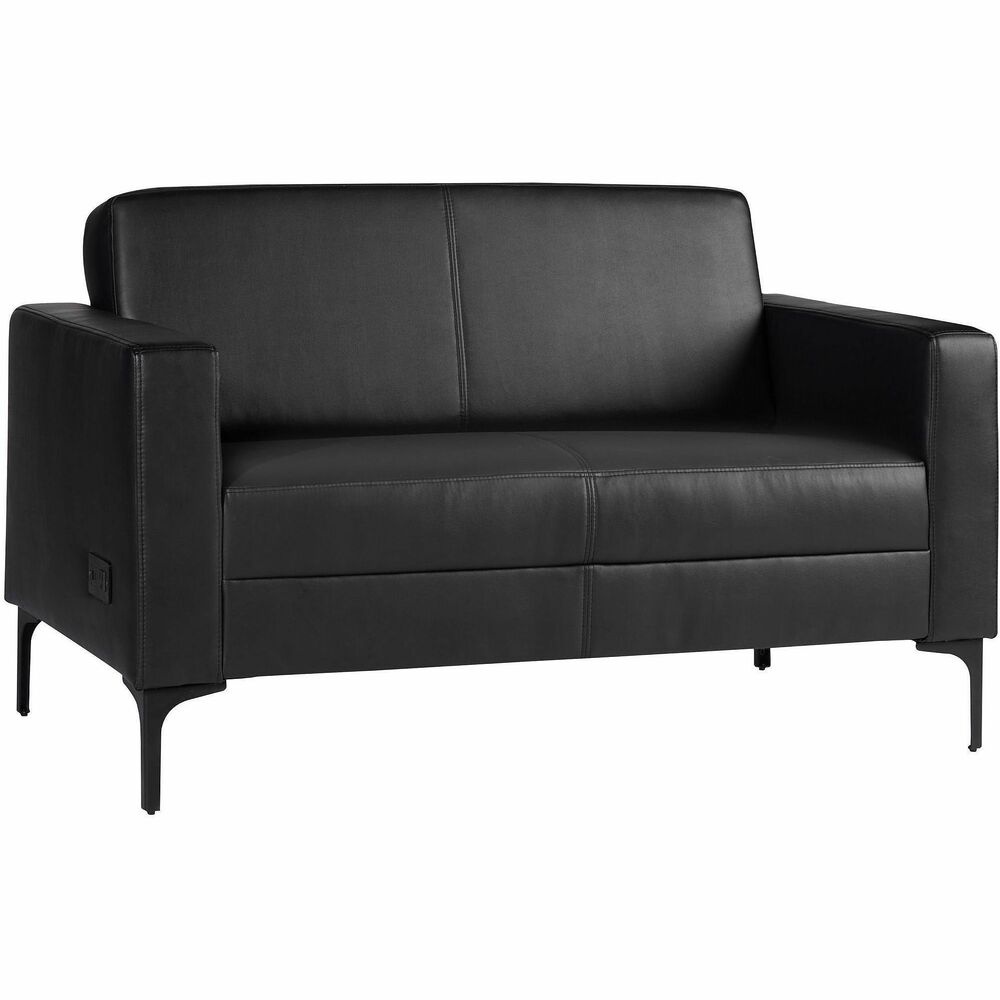 LLR86951 - The Lorell Clarke Loveseat with Antimicrobial Upholstery and Power delivers smart sophistication at a cost-effective bottom line. Healthcare-grade upholstery made from antimicrobial vinyl looks great and is easy to clean. Removable loveseat back attaches using hook-and-loop fasteners. Included leg options, metal and wood, allow for flexible design options that blend seamlessly into your space. Modern, square-armed loveseat features two built-in power ports, each including one 120v outlet, one USB-A port and one USB-C port. Cord length measures 78.74".