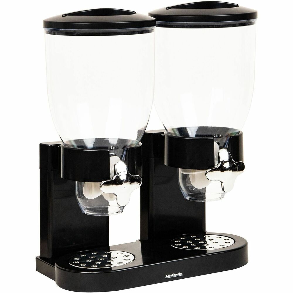 EMSCEREALD2BLK - Mind Reader Double Cereal Dispenser provides a space-saving upgrade to your kitchen or breakfast bar. Featuring two individual 3.5-liter containers, this sleek countertop unit keeps dry foods like cereal, granola, nuts, rice and coffee beans fresh and easily accessible. Each canister features a secure lid to lock out air and moisture, helping preserve crispness, prevent softening and extend shelf life. With rotating twist valves, you can dispense he perfect portion of your favorite dry foods with just a gentle turn - no more messy scoops or spills. Transparent body allows quick inventory checks, and the crumb-catching tray at the base keeps counters clean. Whether you're prepping breakfast, storing snacks or organizing your coffee station, this dial dispenser delivers convenience and style with each turn.