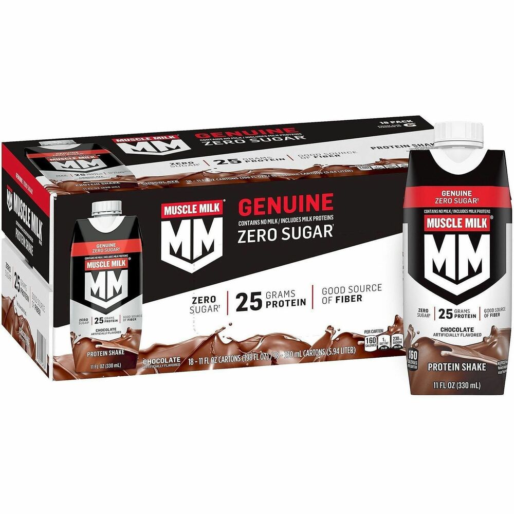 GRR22002378 - Muscle Milk Genuine Chocolate Protein Shakes help support muscle rebuilding, muscle growth and maintenance of muscle mass. Each shake provides a combination of high-quality slow-releasing and fast-releasing proteins to provide more sustained delivery compared to whey alone. Build more muscle guilt-free with 25 grams of protein and 0 grams of sugar per bottle.