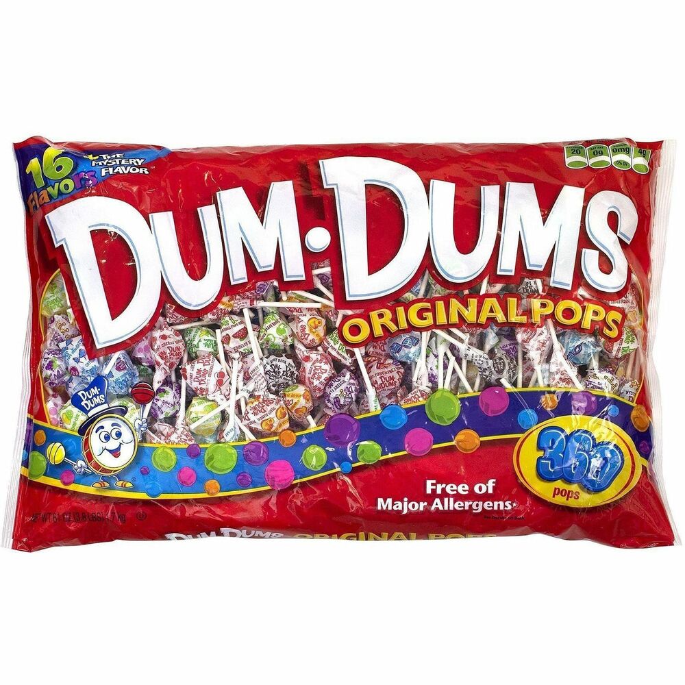 GRR22000055 - Experience the tasty nostalgia that comes with classic Dum-Dum Pops. Guilt-free lollipops contain less than 25 calories each and are free from major allergens. Individually wrapped pops come in assorted flavors, including: Blue Raspberry, Blueberry, Bubble Gum, Butterscotch, Cherry, Cotton Candy, Cream Soda, Grape, Mango, Root Beer, Sour Apple, Strawberry, Tangerine and Watermelon.   