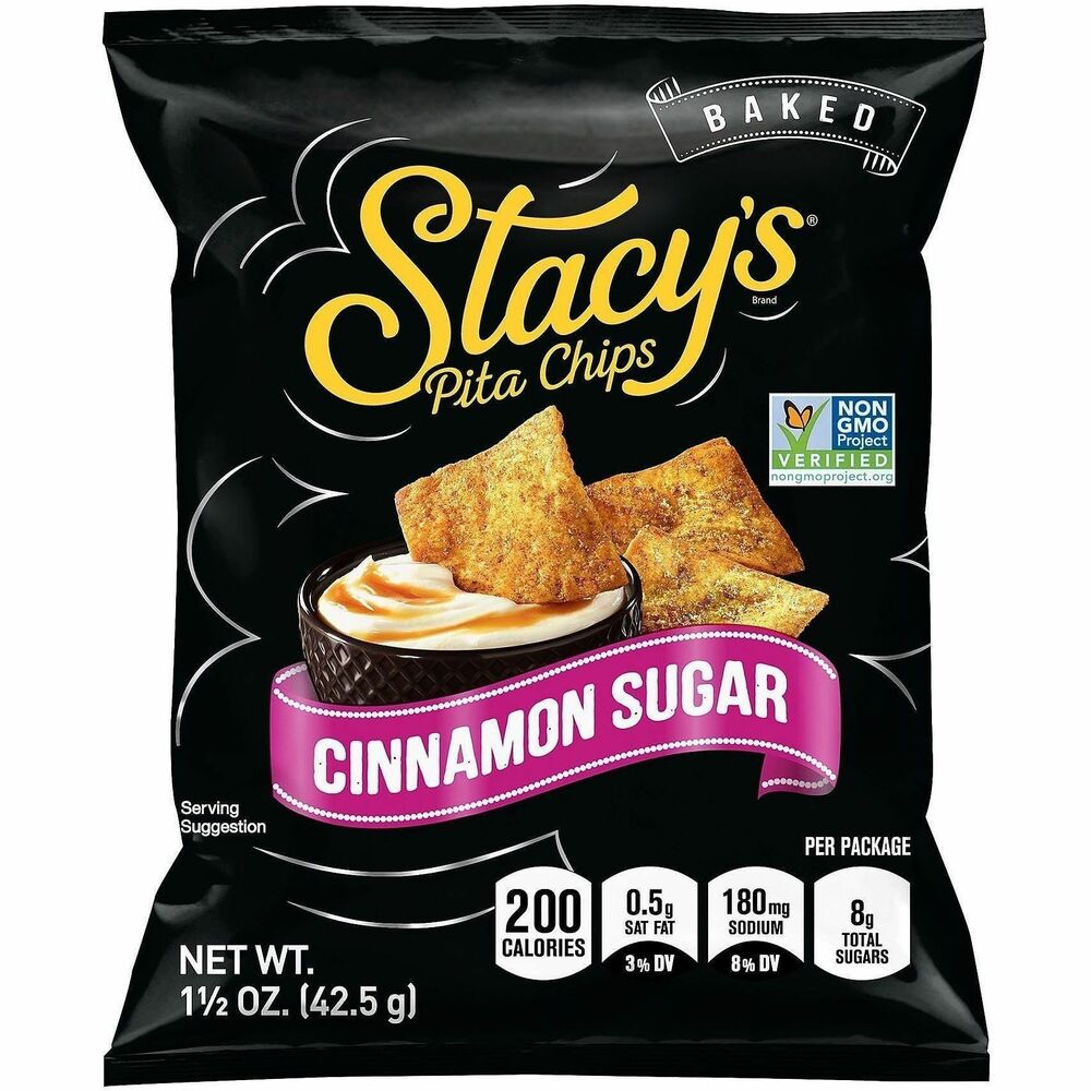 GRR20900651 - Pure cinnamon and milled cane sugar combine to create delicious Stacy's Cinnamon Sugar Pita Chips. Crunchy, twice-baked chips are non-GMO and contain no artificial colors or flavors. Enjoy while lounging in front of the TV or even while you're on-the-go.   