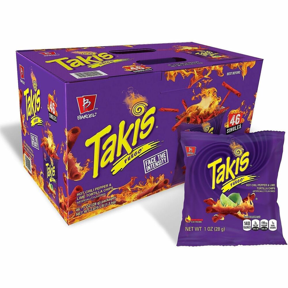 GRR22002045 - Warning - these Takis Fuego Rolled Tortilla Chips are not for the faint of heart. Takis Fuego is a snack for the daring, for the brace. Each crunch is bursting with fiery chile pepper with a tangy kick of lime. With so much flavor packed into each bag, there is plenty of fun to go around.