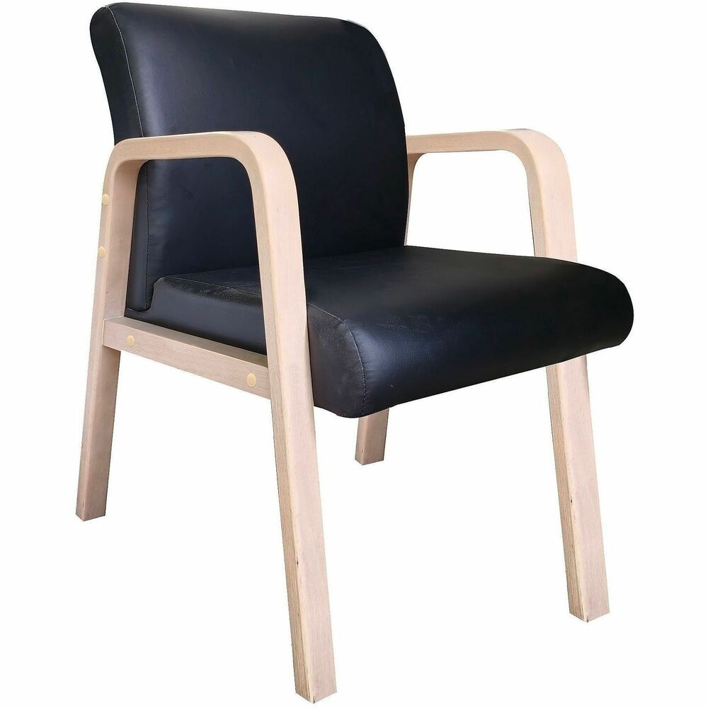 LLR40214 - Guest chair offers ideal guest seating with thick cushions, a wood frame and black bonded leather upholstery. Seat cushion is 3-16/17" thick while the back cushion is about 4-3/4" thick. Solid wood frame features front and back crossbars under seat for extra durability and strength. Four-leg, nonskid base is equipped with adjustable leg sliders for leg leveling. Chair also features fixed armrests to add to your comfort. Weight capacity is 275 lb. Seat measures 20-7/8" wide x 17-3/8" deep. Back size is 20-7/8" wide x 15-3/4 high.