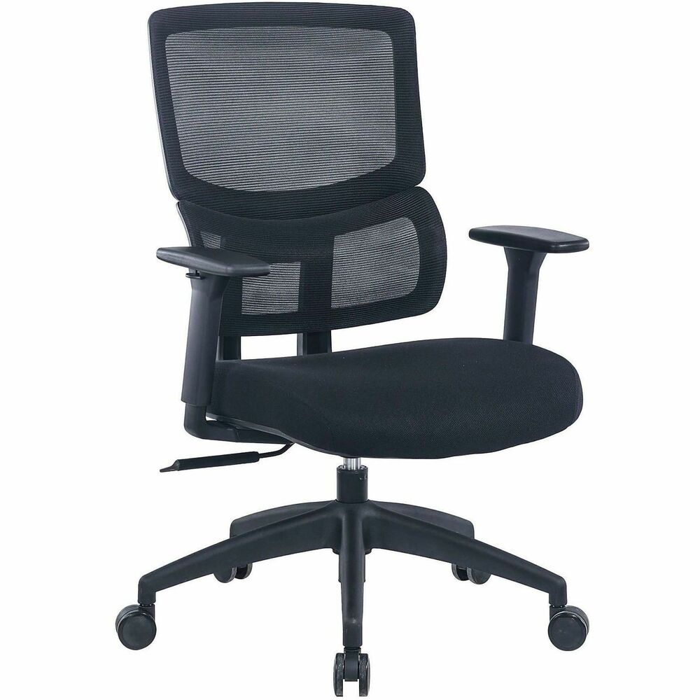 LLR63204 - The Ripley Mid Mesh-Back Chair delivers personalized ergonomic comfort. Mesh upholstery on the chair's back increases air flow for cool, breathable comfort. Mold-foam seat comes upholstered in comfortable fabric. Supportive seat and armrests adjust in height to accommodate people of varying heights. Weight Balance Control feature utilizes two-position locking. Nylon base moves on dual casters and allows 360-degree swivel so that you can move where and when you need. This Ripley chair has a total weight capacity of 275 lb.