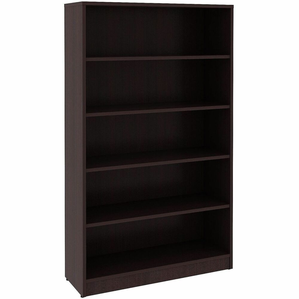 LLR18250 - Sturdy, five-shelf bookcase offers high-quality laminate construction and a contemporary design. Shelves are 3/4" thick and made of 18mm thick, medium-density fiberboard with thermally fused, Espresso laminate for long-lasting use. The visible, one-piece backing behind the shelves is made with 3mm thick, medium-density fiberboard and matching laminate. Both sides are finished. Bookcase features four adjustable shelves, one fixed bottom shelf, square edges and adjustable feet. Each shelf holds up to 75 lb. 
