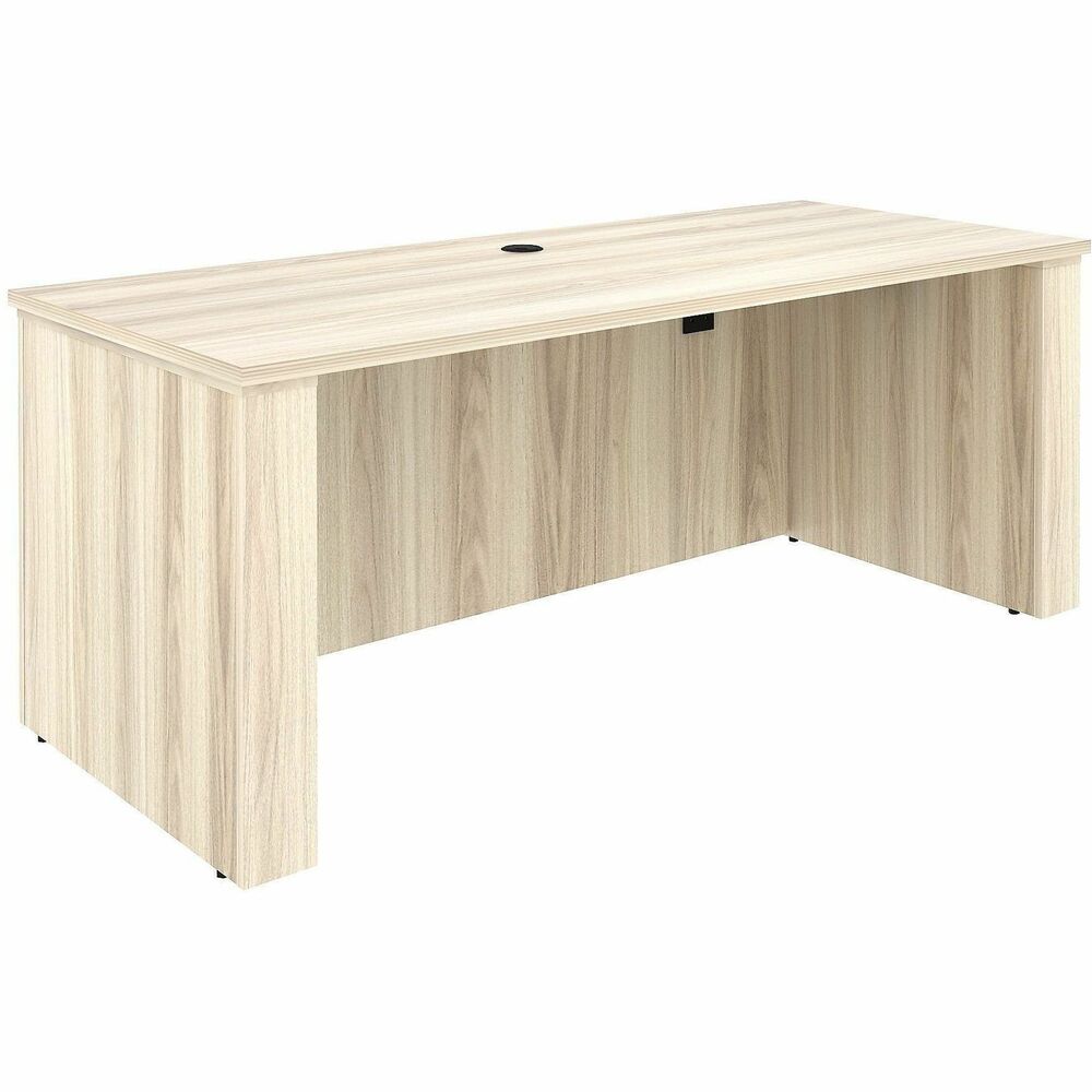 LLR66307 - Sit-to-Stand Desk Shell is part of Lorell Essentials Series Laminate Furniture with high-quality laminate construction and metal-to-metal, cam-lock connections. Modern Elm laminate top with 3mm PVC edges is 1" thick for durability and features a grommet for easy cord management. Set includes a full modesty panel for privacy and leg panels with adjustable feet. With a height range of 27-1/2" to 47" , the Lorell Sit-to-Stand Electric Adjustable Bar (sold separately) raises the desk from 29" to 49" high.