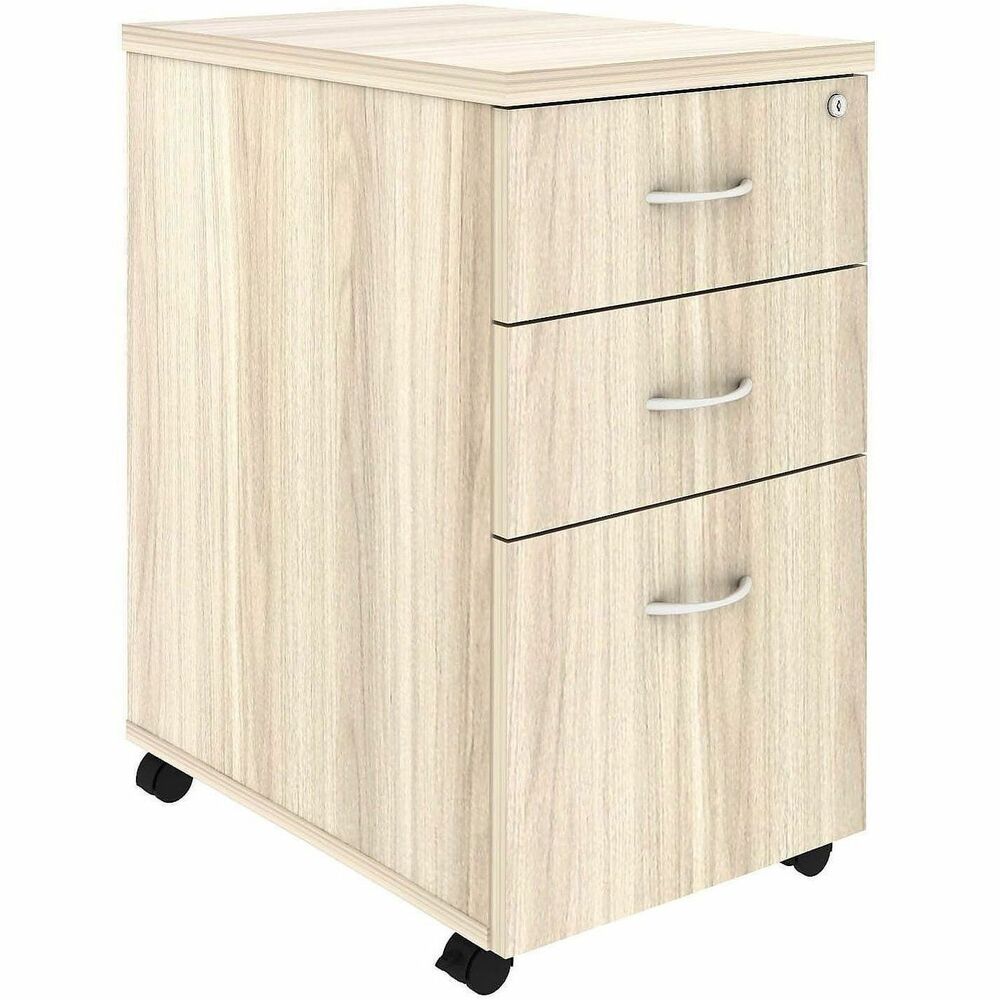 LLR66328 - Mobile pedestal is part of Lorell Essentials Series Laminate Furniture with high-quality laminate construction and a contemporary design. It offers plenty of storage for supplies with two box drawers. Keep your frequently used file handy with the file drawer on the bottom. The file drawer includes hangrails and holds letter-size and legal-size hanging files. Pedestal rolls easily on four 1-1/2" dual-wheel casters. Design also includes Modern Elm laminate for durability, 96mm metal drawer pulls with a silver brush finish and 3mm PVC edges.