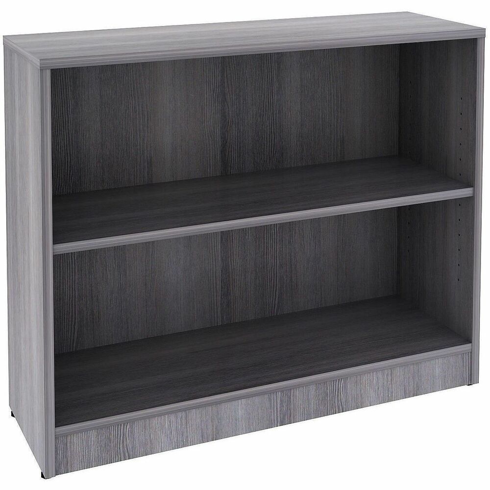 LLR69630 - Sturdy two-shelf bookcase offers high-quality laminate construction and a contemporary design. Shelves are 3/4" thick and made with thermally fused, weathered-charcoal laminate for long-lasting use. The visible, one-piece backing behind the shelves is made with matching laminate. Both sides are finished. Bookcase features adjustable shelves, one fixed bottom shelf, square edges and adjustable feet. Each shelf holds up to 75 lb.