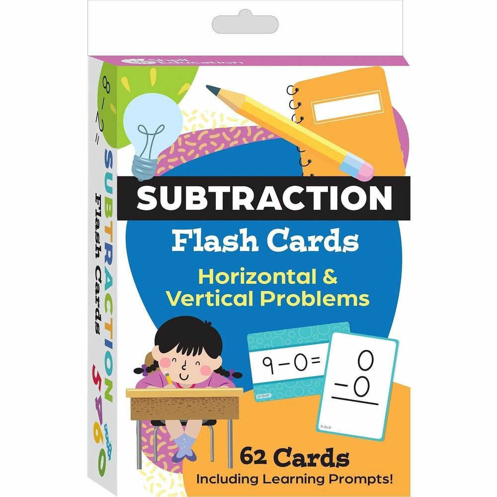 SHL155901 - Help Children Subtract Single-Digit Numbers with Colorful, Engaging FlashcardsBrought to you by Teacher Created Materials, supporting learning in and out of the classroom for over 45 years! These Subtraction Flash Cards are a fun way for early learners to grasp, practice, and memorize basic subtraction problems. Designed for various learning, practice, and play scenarios, these boldly colorful cards are perfect for classroom or at-home use.Why Kids (and Families) Will Love These Flash CardsAge-appropriate, engaging design delights children ages 6 and upBold colors catch the eyeDouble-sided cards encourage interaction and game playBoth horizontal and vertical problems are includedDesigned for independent use, one-on-one study, or group learningGlossy cardstock finish holds up to flipping, sorting, and practicePerfectly kid-sized for on-the-go carrying and learning!