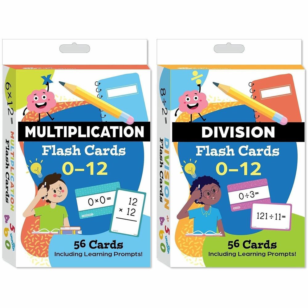 SHL160969 - Make Math Practice Fun and Effective with this Skill-Building Bundle!Featuring 244 problems across multiplication and division, these engaging flash cards are designed to help children in grades 3-5 build accuracy and confidence with foundational math facts. Featuring both horizontal and vertical formats, the cards support varied learning styles and help children build fluency with essential math facts. Ideal for home, school, tutoring sessions, or on-the-go study, each deck includes prompts and activity suggestions to make learning more engaging and interactive.What's Included:55 double-sided multiplication cards (122 problems)55 double-sided division cards (122 problems)2 bonus activity cards (1 per deck)Card size: 3" x 4.5" with rounded cornersWhether working to memorize math facts or brushing up on key skills, this two-deck flash card set provides a fun and effective way to support learning anytime, anywhere.
