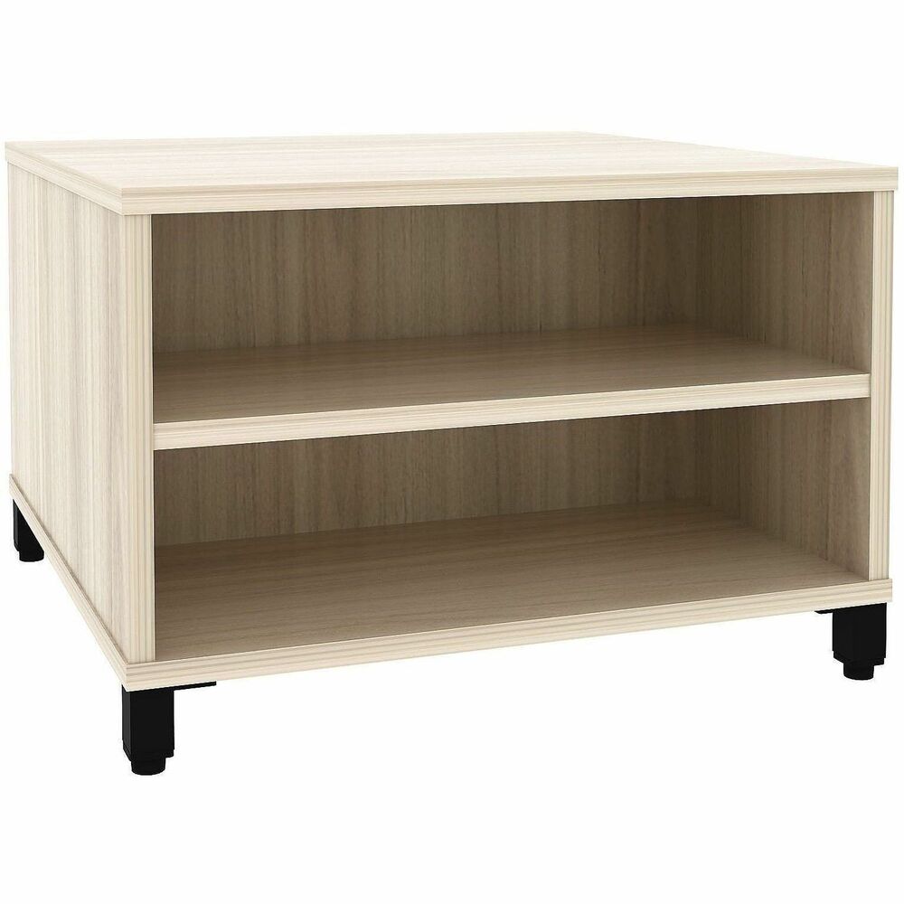 LLR69205 - Versatile, modular table offers enhanced solutions for reception and shared spaces. Design features high-quality laminate, two storage compartments, three base options and a square shape for flexible configuration. One side of the table has open storage underneath the top. The other side has a shelf so you can store items above and below it. Bases include 2" diameter casters (two locking) for a mobile option; 1.18" x 1.18" x 3.4" metal tubes (short) with levelers for use as a coffee table; and 1.18" x 1.18" x 6.6" metal tubes (long) with levelers for use as an end table.