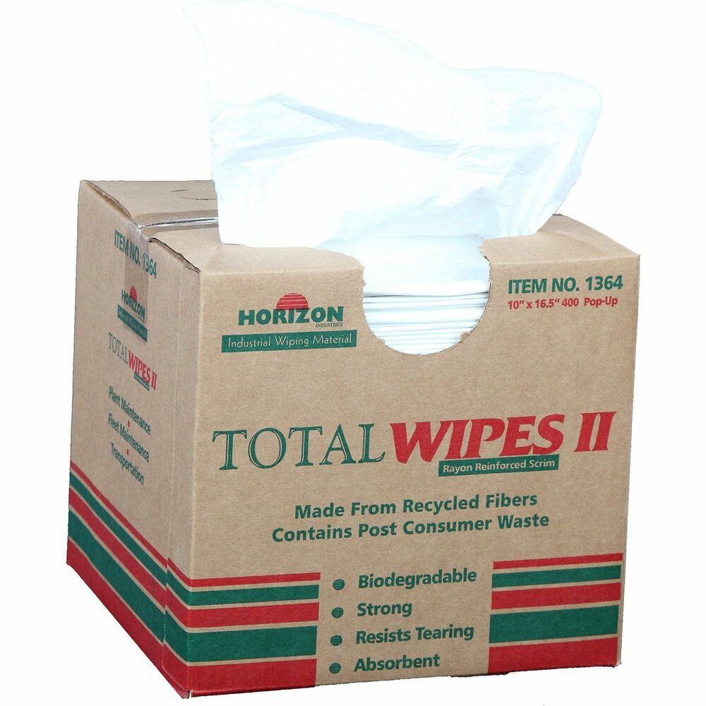 NSN3701364 - Total Wipes II Cleaning Towels features medium-duty strength and absorption to effectively clean grease, grime and spills. Perfect for multipurpose or one-time use, rayon-reinforced towels resist tearing. Use for cleaning in hospital, housekeeping and office environments. Towels contain 40-percent recycled content and 40-percent post-recovered material